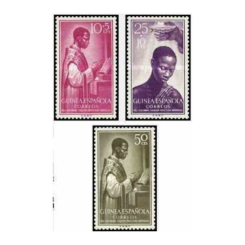 3 عدد تمبر صدمین سال حکومت پاپ بر فرناندو پو  - گینه اسپانیا 1955