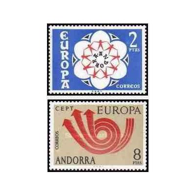 2 عدد تمبر مشترک اروپا - Europa Cept -اسپانیا آندورا 1973