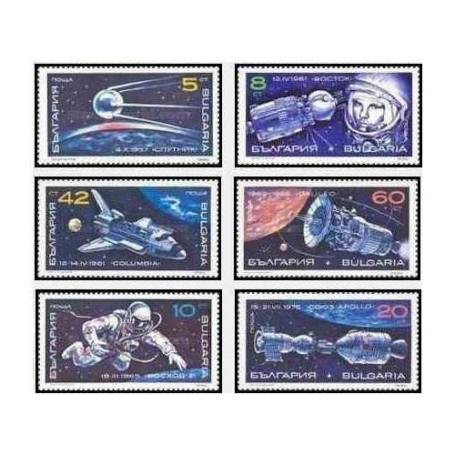 6 عدد تمبر اکتشافات فضائی - بلغارستان 1990