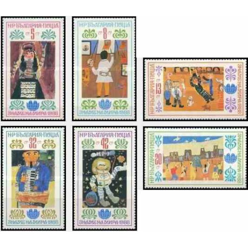 6 عدد تمبر نقاشیهای کودکان - بلغارستان 1988