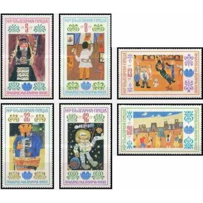 6 عدد تمبر نقاشیهای کودکان - بلغارستان 1988