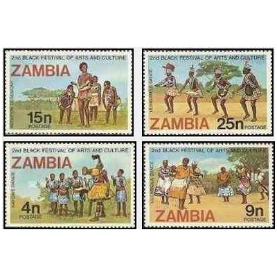 4 عدد تمبر دومین جشنواره فرهنگ و هنر آفریقایی - لاگوس ، نیجریه - زامبیا 1977
