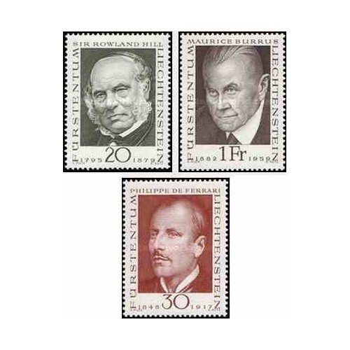 3 عدد تمبر پیشگامان تمبرشناسی - لیختنشتاین 1968