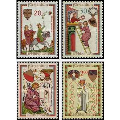 4 عدد تمبر حفظی خوانان - تابلو نقاشی - لیختنشتاین 1962