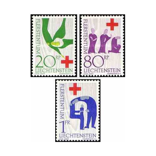 3 عدد تمبر صدمین سالگرد صلیب سرخ بین المللی - لیختنشتاین 1963  