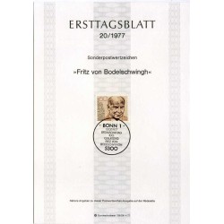 برگه اولین روز انتشار تمبر صدمین سالگرد تولد فریتز فون بودلشوینگ، بارتون - جمهوری فدرال آلمان 1977