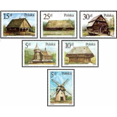 6 عدد تمبر بناهای ساخته شده با الوار چوبی - لهستان 1986