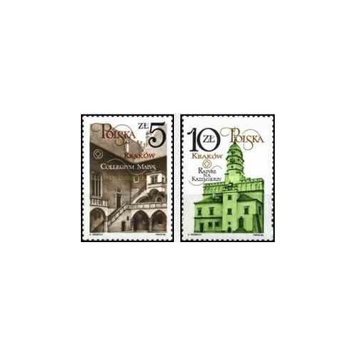 2 عدد تمبر بناهای تاریخی حافظت شده کراکوف - لهستان 1986