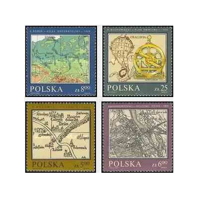 4 عدد تمبر نقشه های تاریخی - لهستان 1982