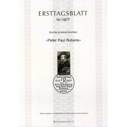 برگه اولین روز انتشار تمبر چهارصدمین سالگرد تولد روبنس، نقاش - جمهوری فدرال آلمان 1977
