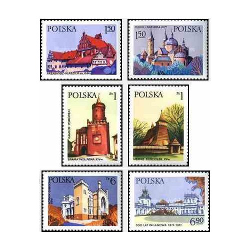 6 عدد تمبر بناهای تاریخی - لهستان 1977