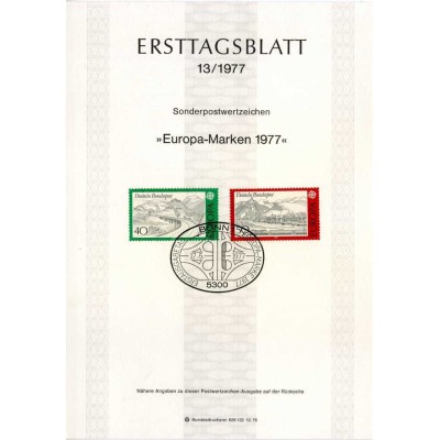 برگه اولین روز انتشار تمبرهای اروپا - مناظر - جمهوری فدرال آلمان 1977
