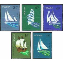 5 عدد تمبر کشتیها و قایقهای بادبانی - لهستان 1974