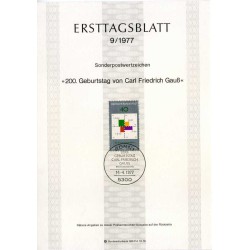 برگه اولین روز انتشار تمبر دویستمین سالگرد تولد کارل فردریش گاوس، ریاضیدان - جمهوری فدرال آلمان 1977