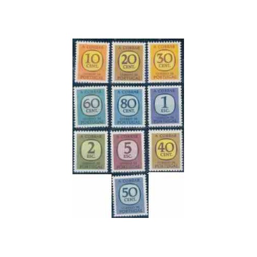 10 عدد تمبر سری پستی - بدهی هزینه ی پستی - پرتغال 1967