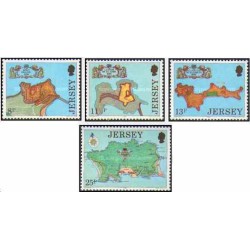 4 عدد تمبر استحکامات قدیمی - جرسی 1980