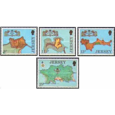 4 عدد تمبر استحکامات قدیمی - جرسی 1980
