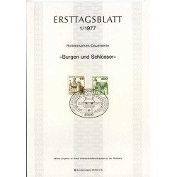 برگه اولین روز انتشار تمبرهای سری پستی کاخ ها و قلعه ها - 60 و 200 - جمهوری فدرال آلمان 1977