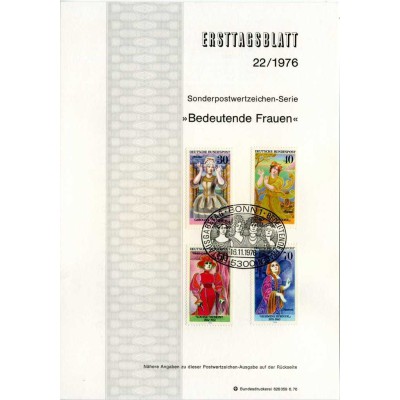 برگه اولین روز انتشار تمبر بازیگران زن معروف - جمهوری فدرال آلمان 1976