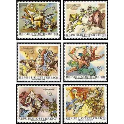 6 عدد تمبر نقاشی های باروک - تابلو نقاشی - اتریش 1968