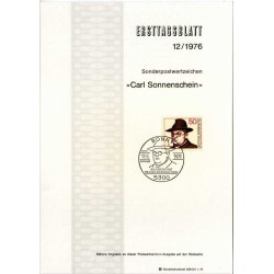 برگه اولین روز انتشار تمبر صدمین سالگرد تولد دکتر کارل سوننشاین - جمهوری فدرال آلمان 1976