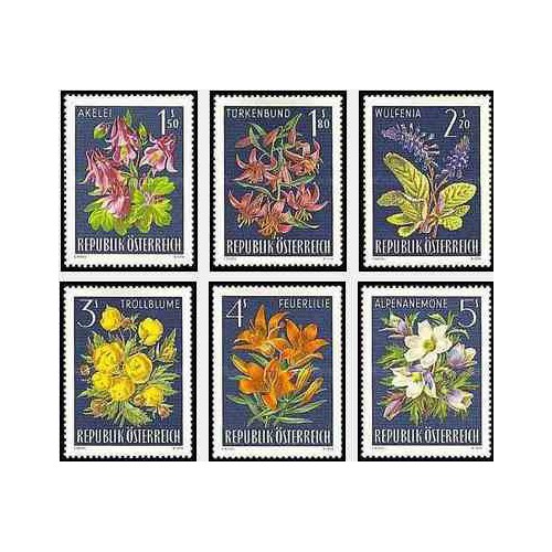 6 عدد تمبر گلهای آلپ - اتریش 1966