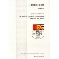برگه اولین روز انتشار تمبر اتحادیه زغال سنگ و فولاد اروپا - جمهوری فدرال آلمان 1976