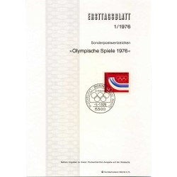 برگه اولین روز انتشار تمبر بازی های المپیک زمستانی - اینسبروک، اتریش - جمهوری فدرال آلمان 1976