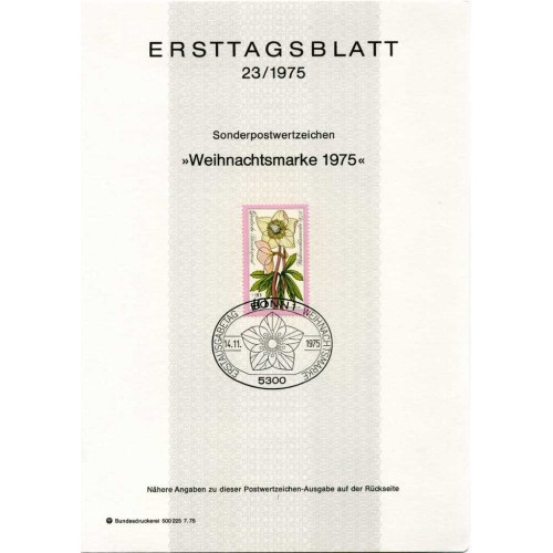 برگه اولین روز انتشار تمبر تمبر کریسمس - جمهوری فدرال آلمان 1975