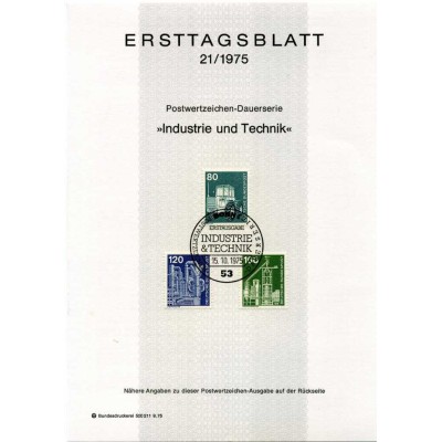 برگه اولین روز انتشار تمبرهای سری پستی صنعت و تکنیک - 80 و 120 و 160 - جمهوری فدرال آلمان 1975