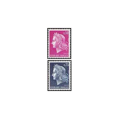 2 عدد تمبر سری پستی - ماریان - فرانسه 1967 2 عدد تمبر سری پستی - ماریان - فرانسه 1967