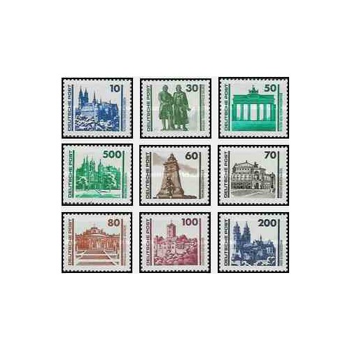 9 عدد تمبر سری پستی - آثار تاریخی و ساختمانها - جمهوری دموکراتیک آلمان 1990