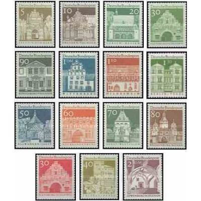 15 عدد تمبر سری پستی - سازه های ساختمانی قرن دوازدهم - جمهوری فدرال آلمان 1966