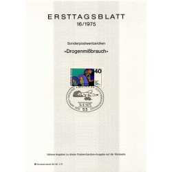 برگه اولین روز انتشار تمبر سوء مصرف مواد مخدر - جمهوری فدرال آلمان 1975