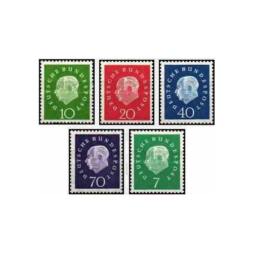 5 عدد تمبر سری پستی - پروفسور هیوس - جمهوری فدرال آلمان 1959 قیمت 21 دلار