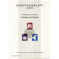 برگه اولین روز انتشار تمبرهای سری پستی صنعت و تکنیک - 10 و 30 و 70 - جمهوری فدرال آلمان 1975
