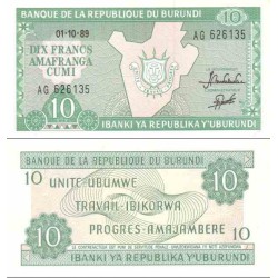 اسکناس 10 فرانک - بروندی 1989