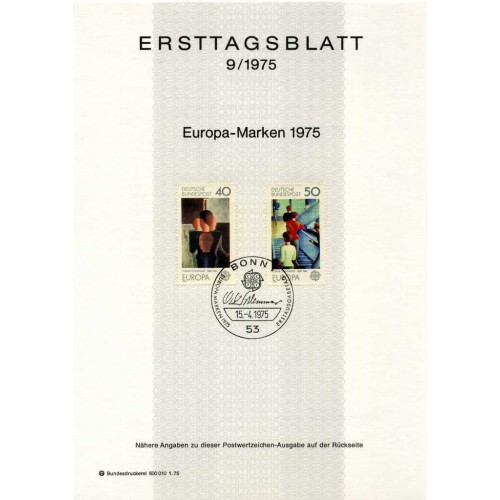 برگه اولین روز انتشار تمبر تمبرهای اروپا - نقاشی - جمهوری فدرال آلمان 1975
