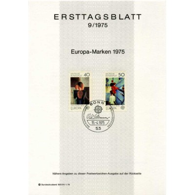 برگه اولین روز انتشار تمبر تمبرهای اروپا - نقاشی - جمهوری فدرال آلمان 1975