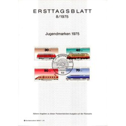 برگه اولین روز انتشار تمبر خوابگاه جوانان - قطارها - جمهوری فدرال آلمان 1975
