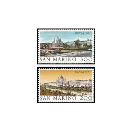 2 عدد تمبر شهرهای جهان - وین - سان مارینو 1981