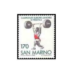 1 عدد تمبر قهرمانی مسابقات  وزنه برداری مقدماتی اروپا - سان مارینو 1980