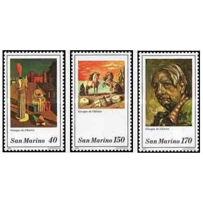 3 عدد تمبر یادبود سالگرد درگذشت جورجیو چیریکو - تابلو نقاش  - سان مارینو 1979