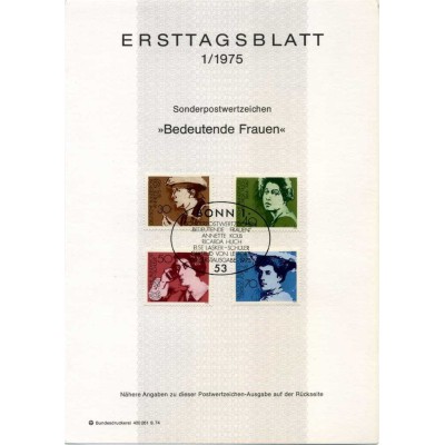برگه اولین روز انتشار تمبر زنان مشهور  - جمهوری فدرال آلمان 1974