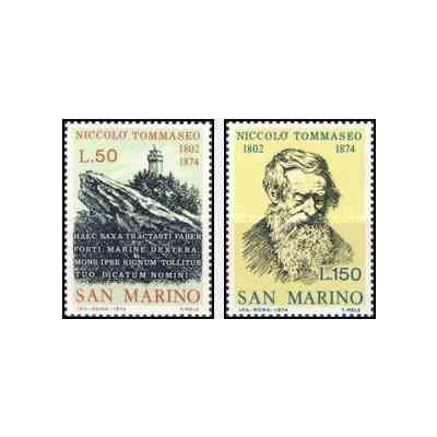 2 عدد تمبر صدمین سالگرد مرگ نیکولو توماسو - زبان شناس - سان مارینو 1974