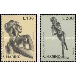 2 عدد تمبر مشترک اروپا - Europa Cept- مجسمه ها - سان مارینو 1974