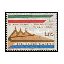 1 عدد تمبر دیدار جوزپه ساراگات ، رئیس جمهور ایتالیا - سان مارینو 1965   