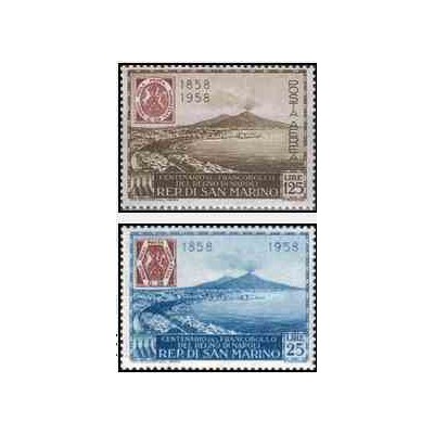2 عدد تمبر صدمین سالگرد تمبر ناپل - سان مارینو 1958    