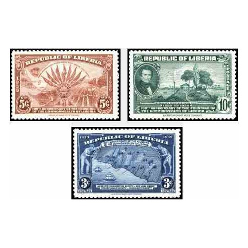3 عدد تمبر صدمین سالگرد تاسیس لیبریا - لیبریا 1940   