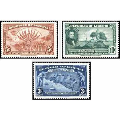 3 عدد تمبر صدمین سالگرد تاسیس لیبریا - لیبریا 1940   